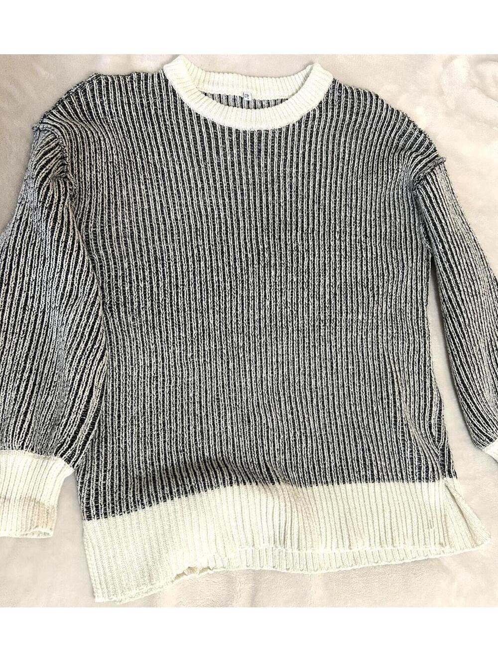 Black & Cream Chunky Knit Sweater Soft Girl Cozycore Ribbed Pullover Size S